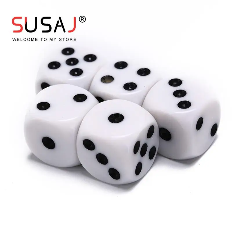 5Pcs/Lot 10mm/16mm Drinking Dice Acrylic White Round Corner Hexahedron Dice Club Party Table Playing Games RPG Dice Set