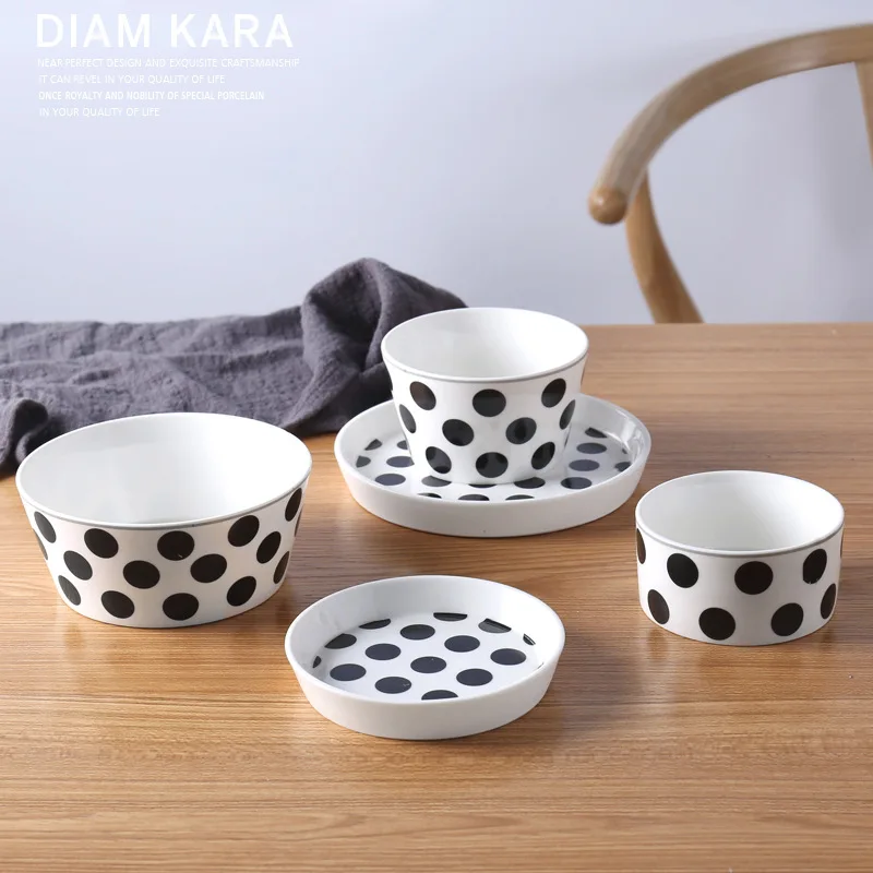 

Nordic style ceramic decal plate Creative home salad dish Black dot series breakfast dessert heart bowl