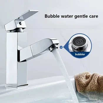 

Water Faucet Freedom Pull Design Cold/Hot Mixer Basin Sink Tap Single Hole Home Improvement with 2 Hoses for Bathroom Kitchen