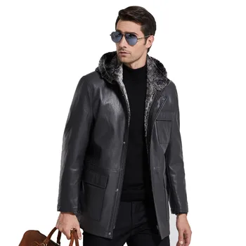 

Color: Gray Black Autumn and Winter New Men's Long Fur Leather Men's Rabbit fur plush hooded fur More size M-4XL