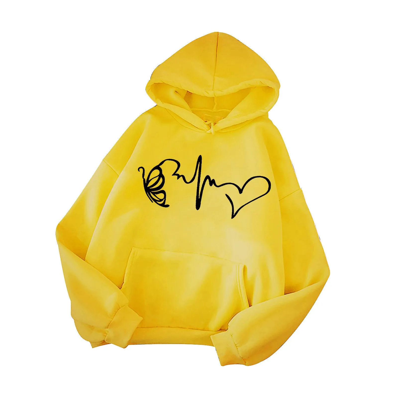 Harajuku Heartbeat Print Hoodies Women Oversized Long Sleeve Pockets Pullover Top Streetwear Autumn Casual Sweatshirts#fs 2