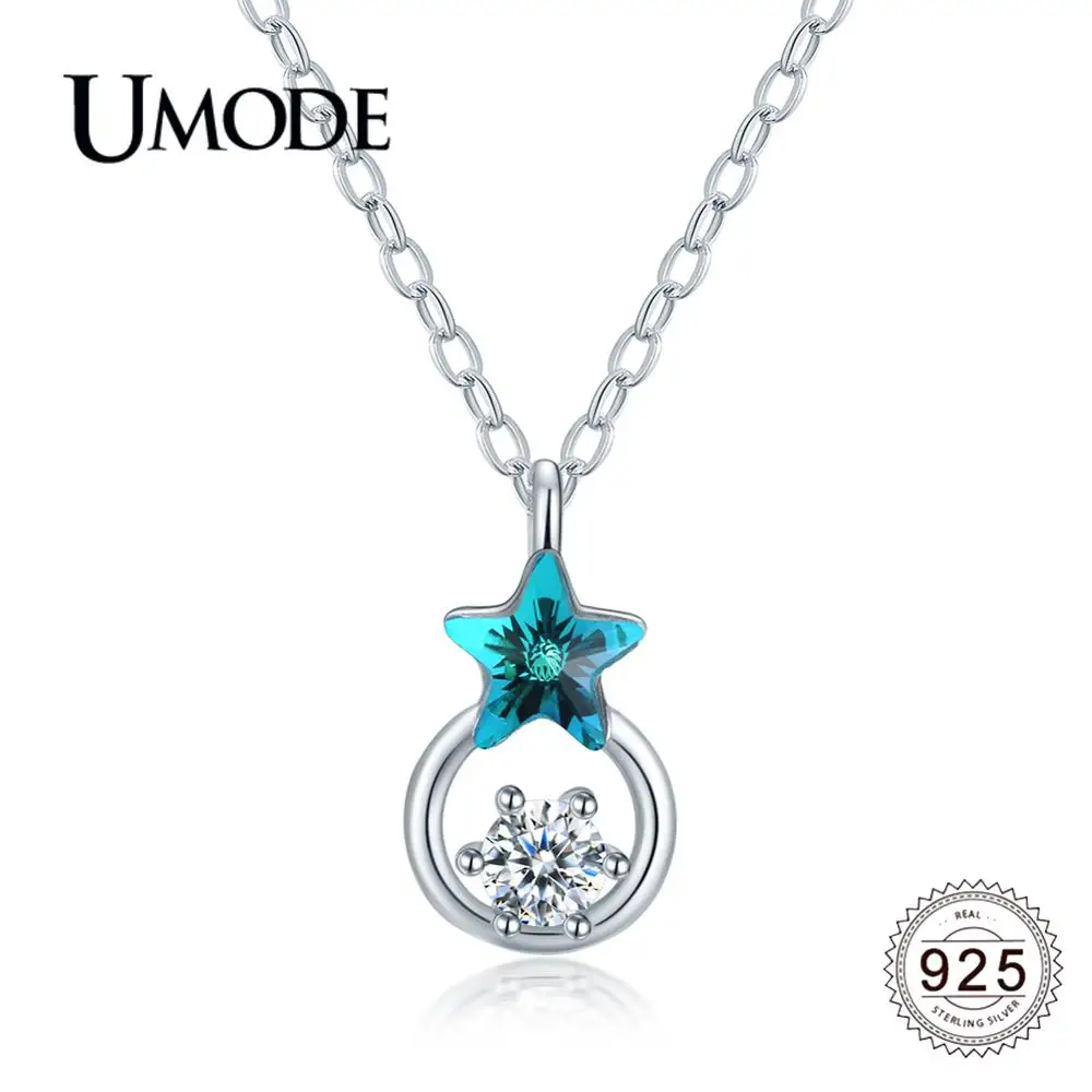 UMODE, новинка, 925 пробы, серебряное, уникальное, голубая звезда, кристалл, подвеска, ожерелье для женщин, циркониевая цепочка, Серебряное ювелирное изделие, ALN0470