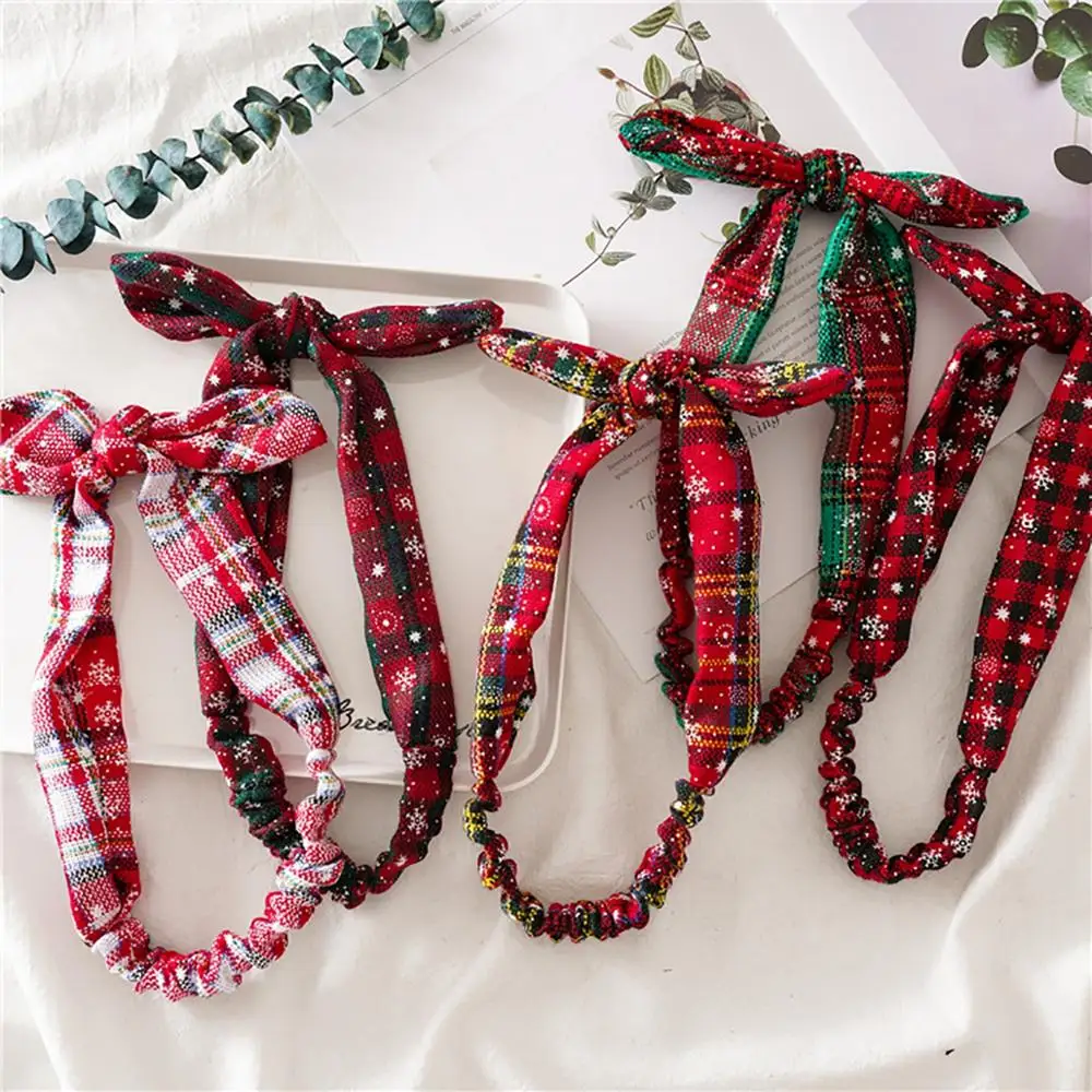 Snowflake Grid Headband New Year Gifts Christmas Hair Accessories Bow Headband Christmas Hair Band New Year Xmas Decor