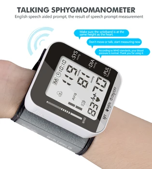 

Household Automatic Voice Cuff Wrist Sphygmomanometer Blood Presure Meter Monitor Heart Rate Pulse Portable Tonometer