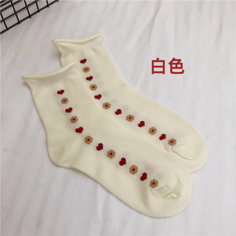 Чистый цвет любящее сердце с цветочным принтом носки осень зима для женщин хлопок Японский harajuku край носка дышащие впитывают пот - Цвет: 2