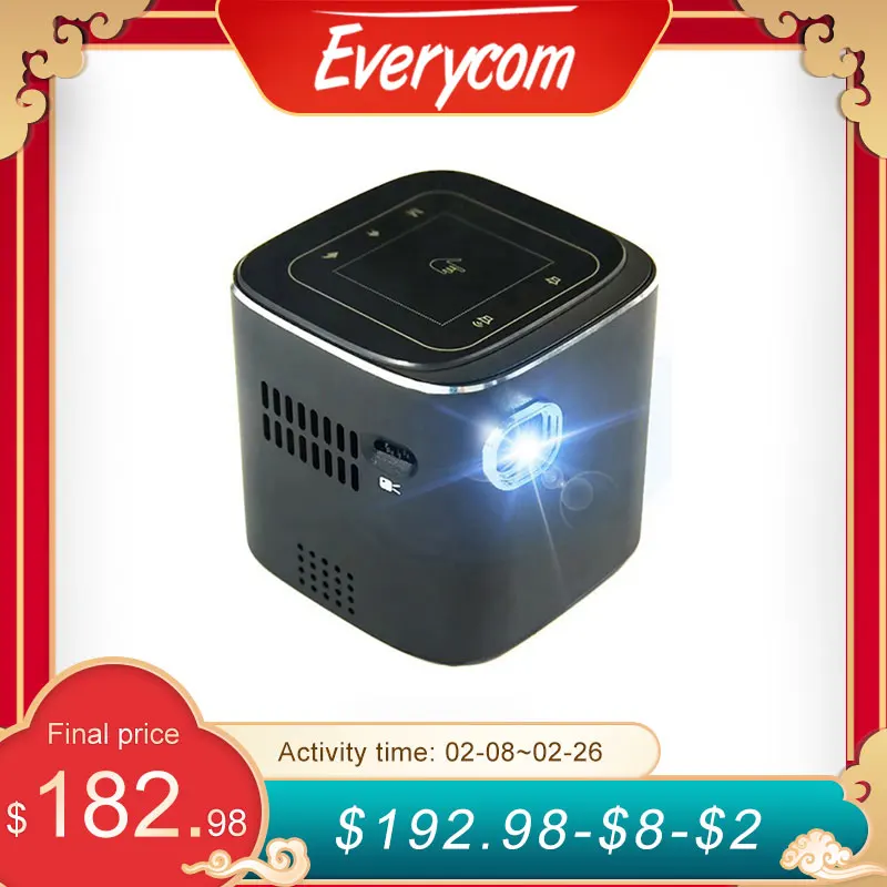 Everycome d019 mini projetor suporte completo hd 1920x1080 p dlp portátil android 7.1.2 os wifi bluetooth led bateria casa beamer,Este é um código de desconto 99 menos 15:DISC15
