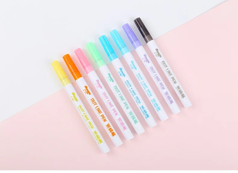 Цветная флуоресцентная ручка с двойной линией, металлическая двойная контурная ручка, цветная авторучка для творчества, флуоресцентная ручка, маркеры