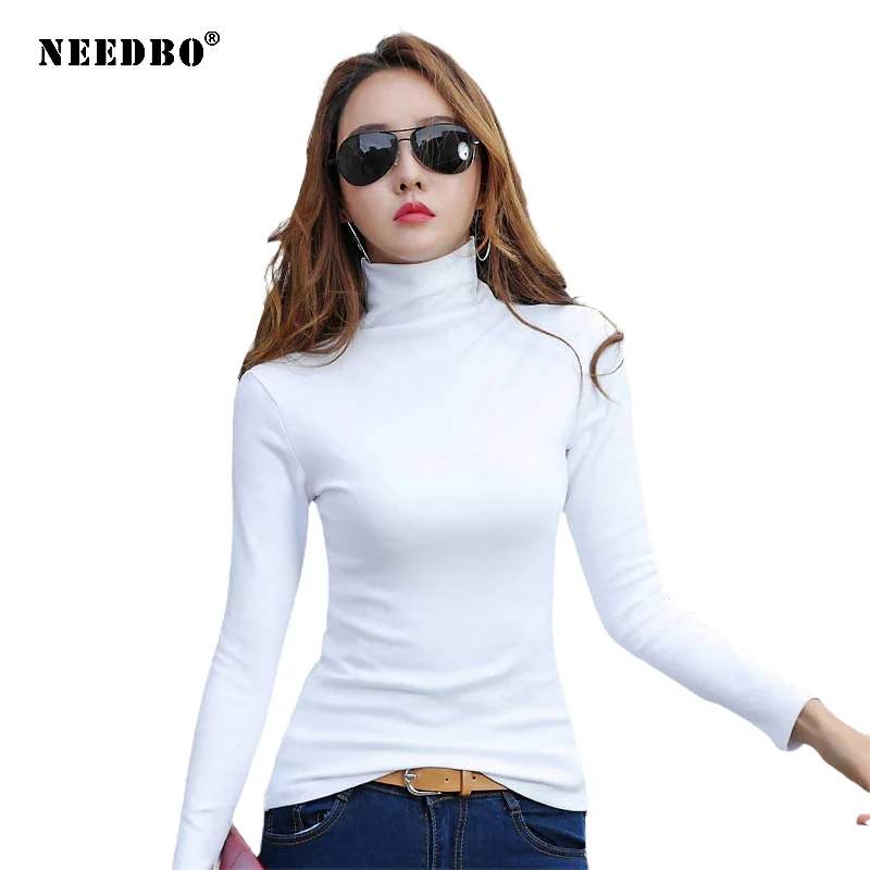 NEEDBO-suéter de cuello alto de manga larga para mujer, suéter Sexy, vestido ajustado elástico, suéteres para mujer, Top 2021