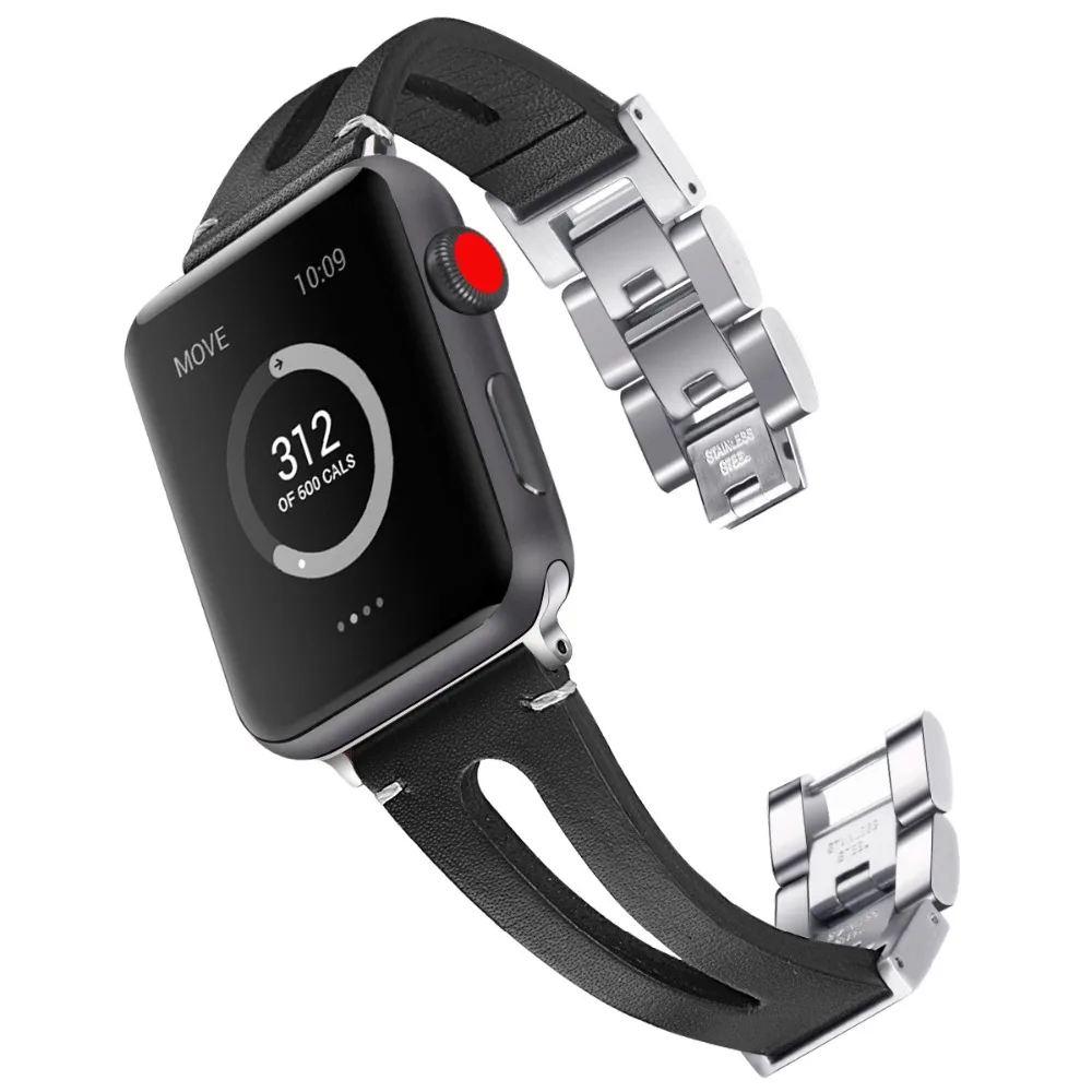 Lerxiuer спортивные с кожаным ремешком для Apple Watch band iwatch series 4 3 2 1 44 мм 42 мм 38 мм 40 мм браслет из нержавеющей стали