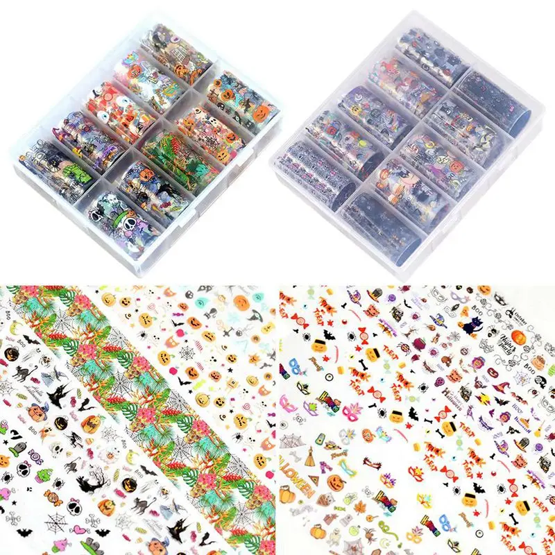 10pcs Christmas Decorations For Nails Mix Colorful Transfer Nail Foil Sticker Snow Flower Elk Gift Santa Adhesive Paper