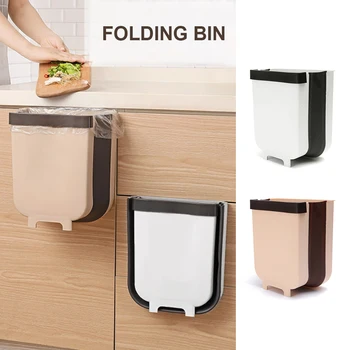 

2020 Wall Mounted Folding Waste Bin Kitchen Cabinet Door Hanging Trash Bin Garbage Car Trash Can Wall Mounted Foldable Cleaning