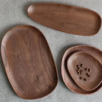 

4 Pcs Irregular Oval Solid Wood Pots and Plates Fruit Tray Tea Saucer Dessert Plate Dinnerware Set