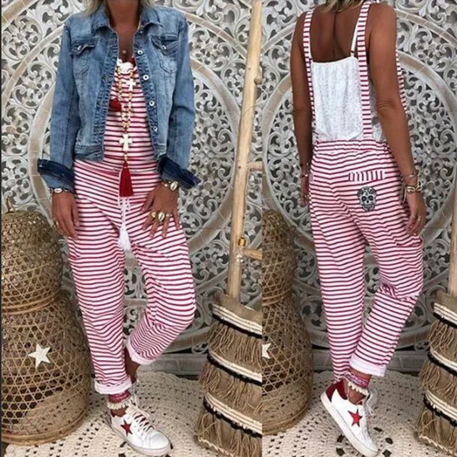 Women Flower Print Loose Jumpsuits Rompers V-neck Herem Pants Sport Slacks Suspenders Hip Pop Sport Slacks Lace up Full Length 2