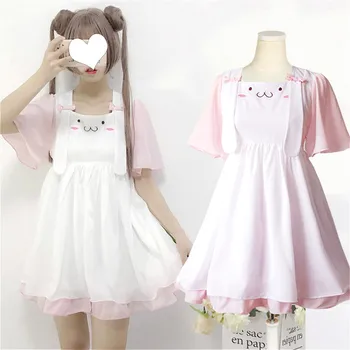 

Pink Sweet Lolita Dresses Vintage Lace Bowknot Cute Rabbit Ears Victorian Dress Kawaii Girl Gothic Lolita Op Student Loli Cos
