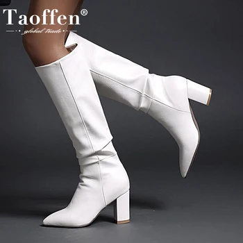

Taoffen Women Long Boots Fashion Pointed Toe High Heel Winter Shoes Woman Sexy Long Boot Office Lady Party Footwear Size 34-43