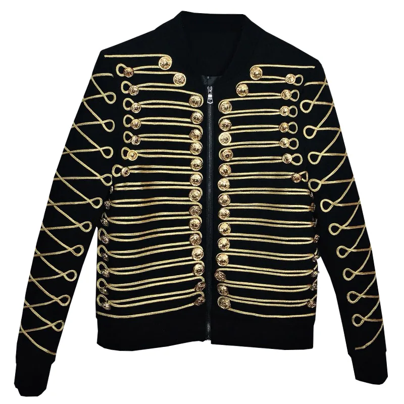 

Luxury Men's Jacket Blazers Caot Prom Party Tuxedo Glod Buttons Zipper Black Slim Fit Male Suit Jacket