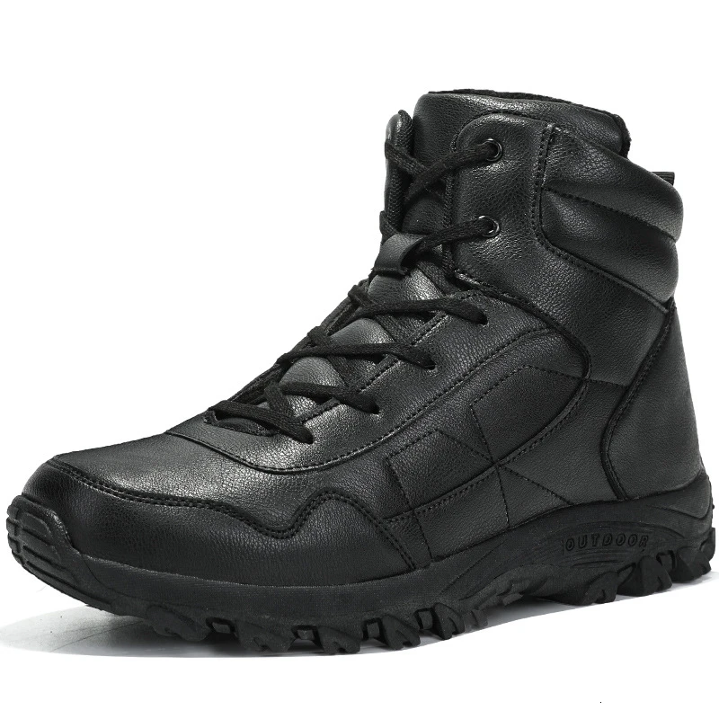 Мужские зимние теплые хлопковые ботинки; бархатные теплые Нескользящие водонепроницаемые уличные походные спортивные ботинки; тактические военные ботинки - Цвет: black