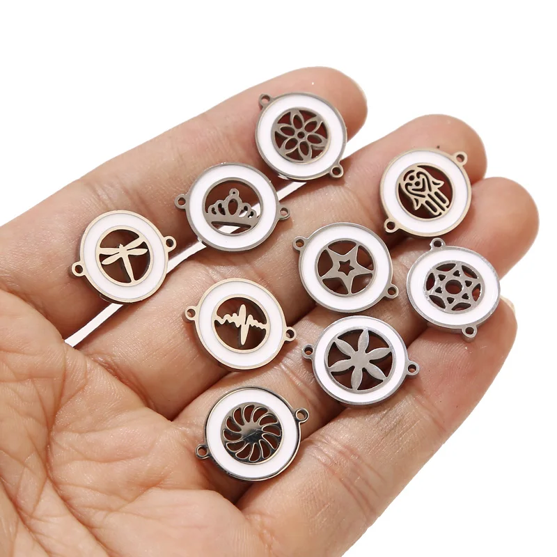 5pcs 스테인레스 스틸 1.5mm 스타 펜던트 커넥터 골드 에나멜 링크 쥬얼리 목걸이 팔찌 만들기위한 매력 비즈
