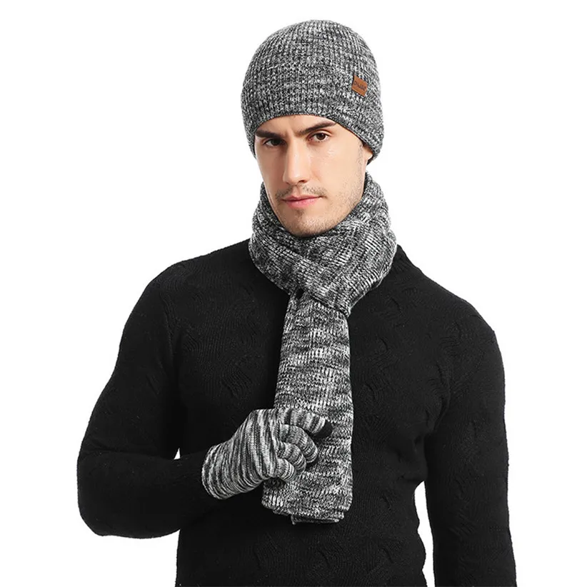 3 шт./компл. Для мужчин шляпа перчатки шарф комплект для холодной зимы, теплые вязаные шапки бини шапки Skullies мужские лыжные шапки Теплые шарфы 9911