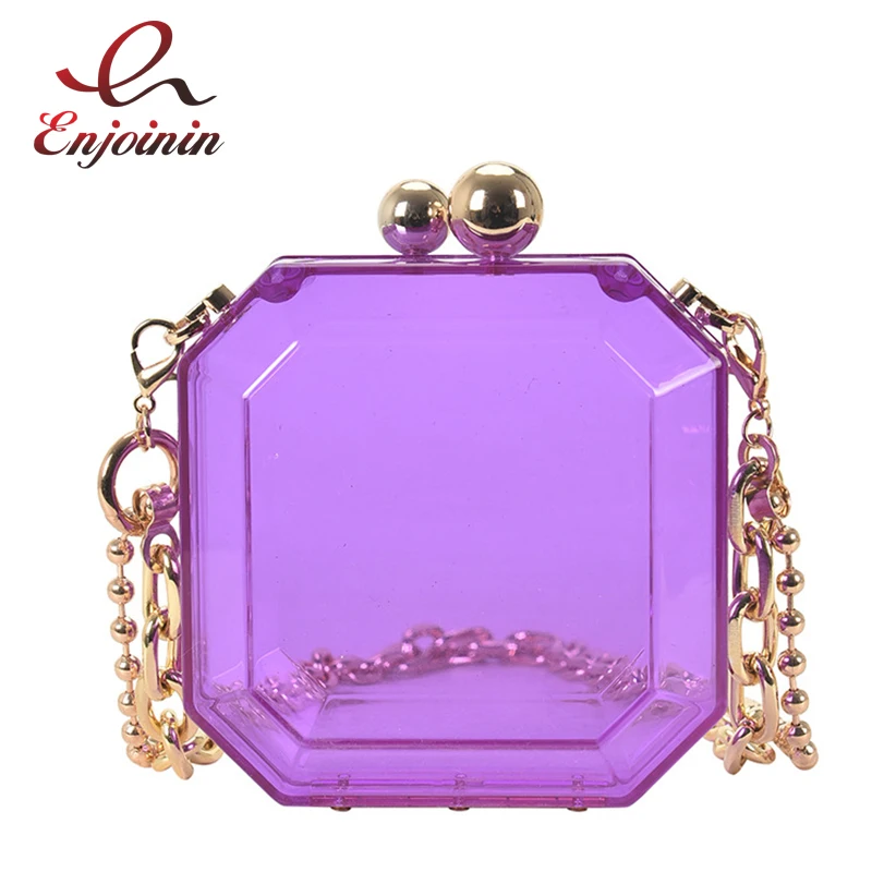 

Gem Shaped Acrylic Evening Clutch Bag Clear Fashion Women Purses and Handbags Wedding Chain Mini Shoulder Bag Chic Designer Bag