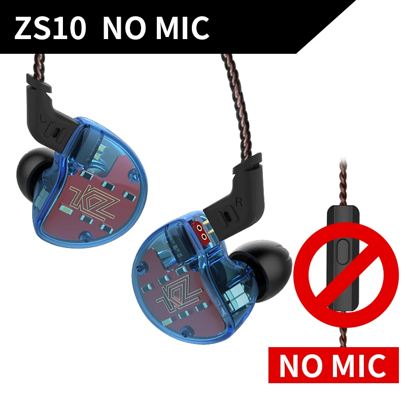 KZ ZS10 4BA+ 1DD динамические арматурные наушники HiFi бас в ухо Мониторы Гибридный Bluetooth ZSNPRO ZS10PRO ZSX C12 AS10 ZST - Цвет: Blue NO mic