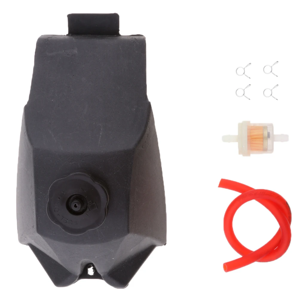 Black Gasoline Tank + Red Fuel Line 12 inch + Orange Fuel Filter for 47cc 49cc 2-Stroke Dirt Bike ATV