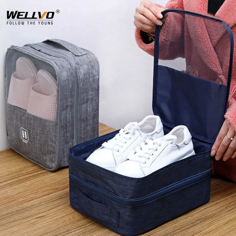 3 Layers Travel Shoe Bag Portable Organizer Storage Pack Bag 3 Pairs Shoes Fit For Trolley Case Travelling Luggage Handbag XA48C