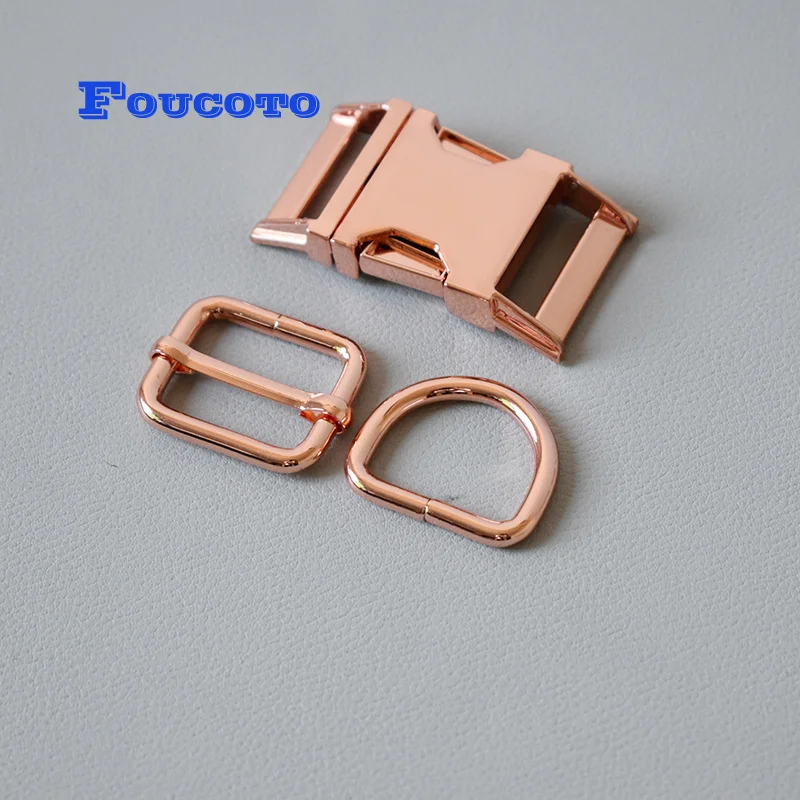 200 sets metal D rings release buckle hardware 25mm webbing for paracord dog collar DIY sewing dog accessories flat adjusters