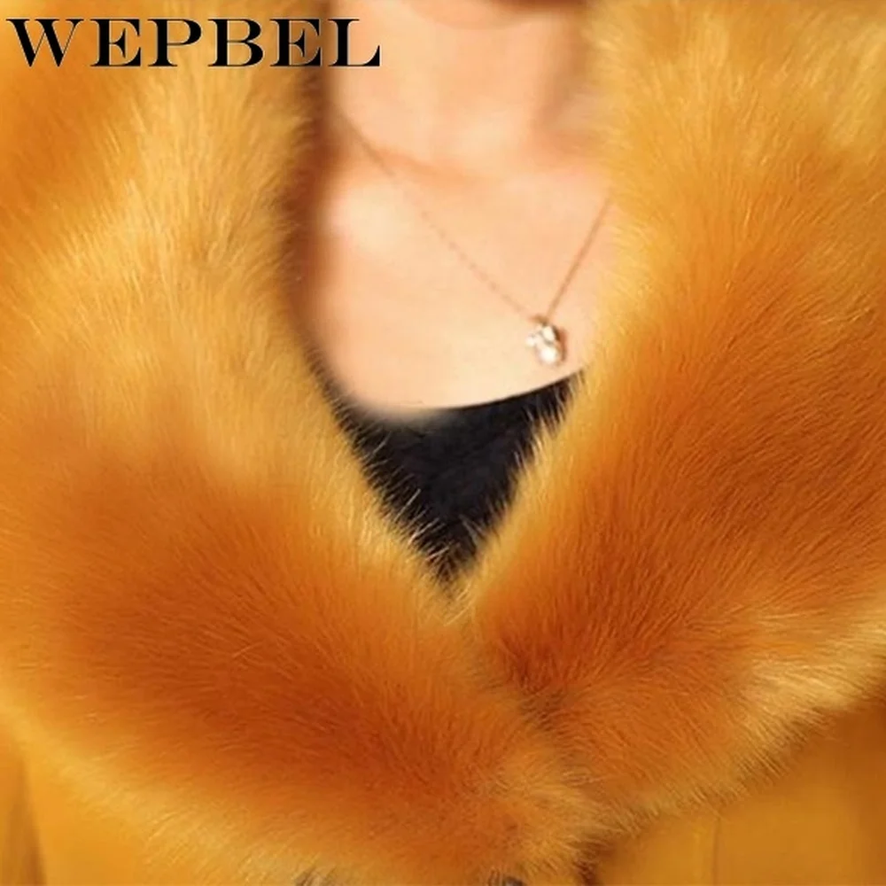 WEPBEL, женское двубортное пальто с меховым воротником, Длинная зимняя теплая куртка, меховое пальто, пальто