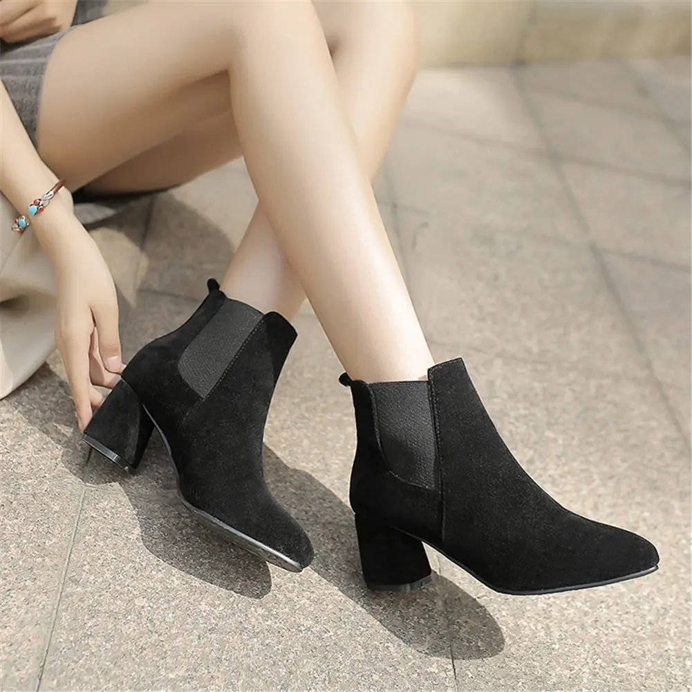 

SARAIRIS 2019 Plus Size 43 Elegant Flock High Heels Slip On Office Lady Boots Ankle Boots women's Shoes Woman Boots Female