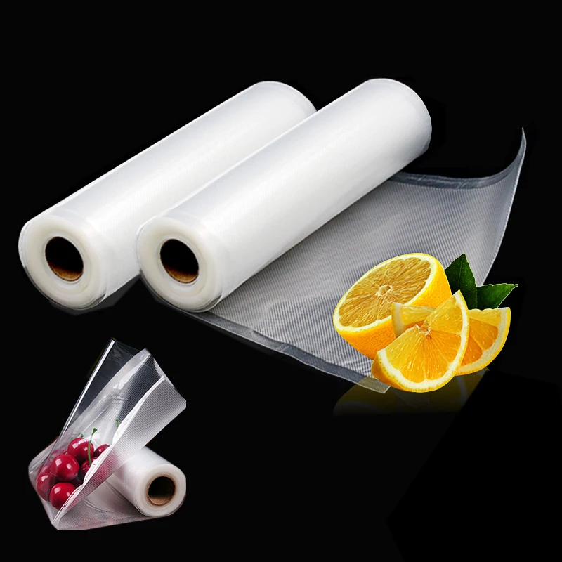 

5m Food Vacuum Package Keep Fresh Saver Roll Bag Free Cut Plastic Heat Seal High Temperature Embossing Freezing Home Nut Cooked