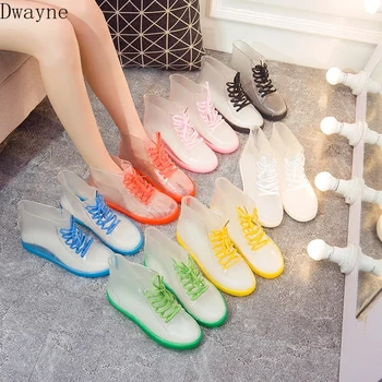 

2020 new female Korean version of the short tube transparent flat bottom anti-skid belt jelly rain boots tide