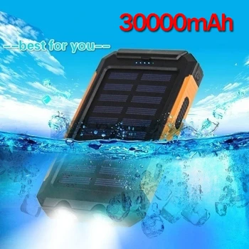 

2020 New 30000mAh Power Bank With Compass Solar Large Capacity Solar Panel Portable Outdoor Travel LED Light Fast Charge Charger