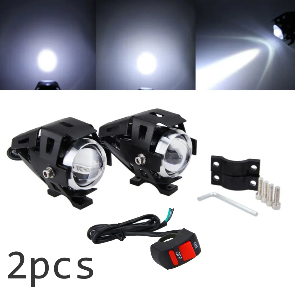 

2pcs Motorcycle Headlight 125W U5 LED Head Light 12V 24V Driving Fog Light Spot Bulb Lamp Push Button Switch