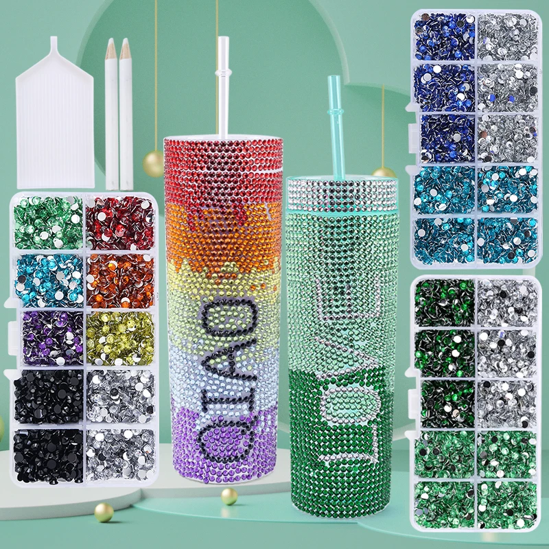 

QIAO Resin Rhinestones Cup Gradient Color Non Hotfix Glitter Flatback Crystal Plastic Reusable Tumbler Art Decorations