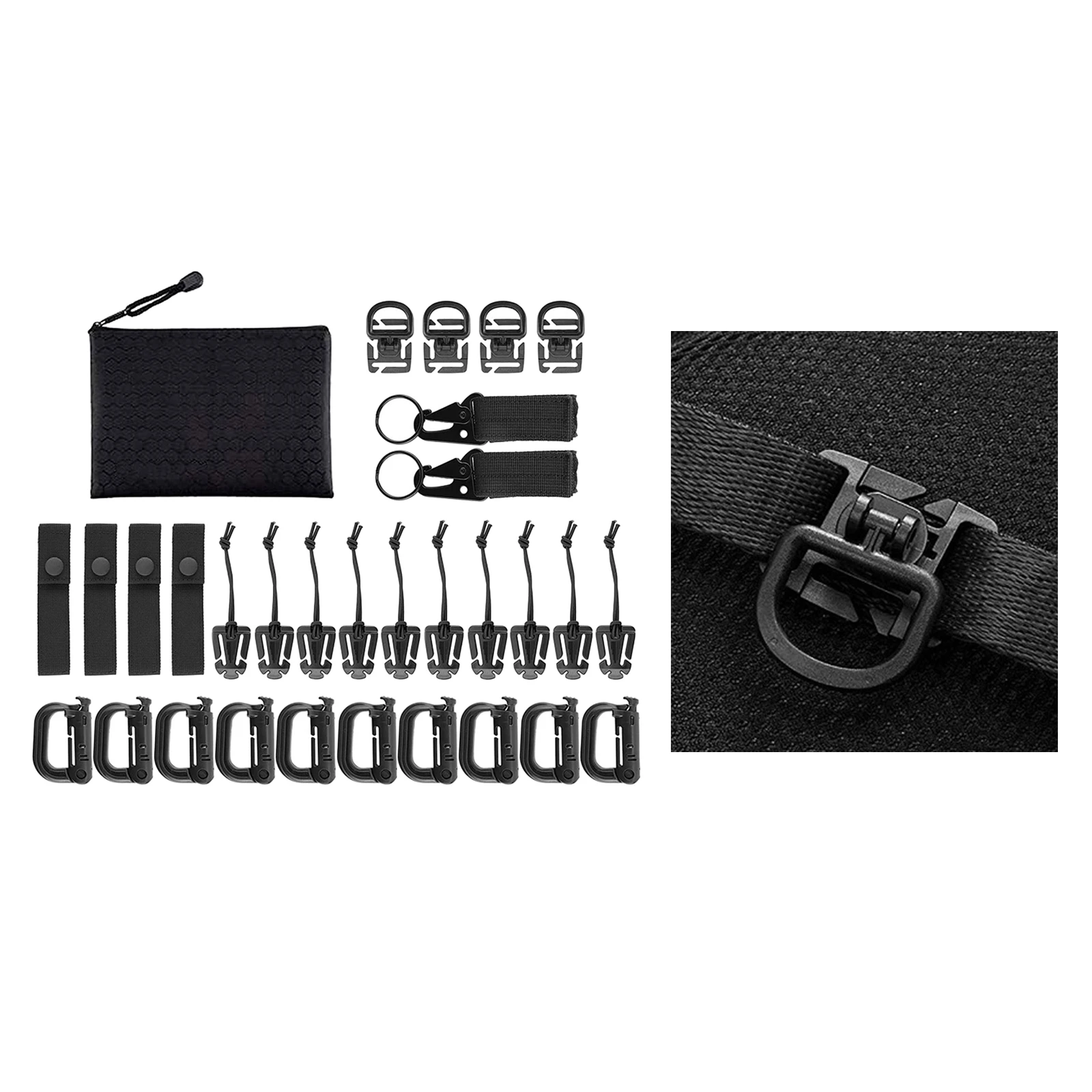 30Pcs/set Tactical Gear Clip Buckle Strap D-ring Hooks Keychain Strap for Molle 