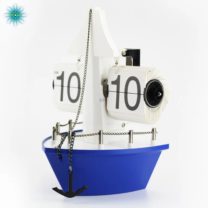 

Vintage Auto Flip Clock Table Retro Clock Flip Page Steamship Sailboat Decorative Kids Room Digital Desk Watch Home Decor