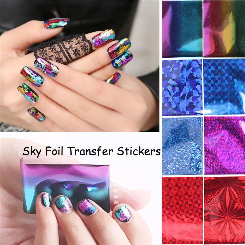 4 x MIXED HOLOGRAPHIC Nail Art Foil Set Transfer Stickers 3D Nails Foils  Decor