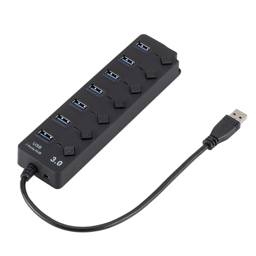 7 портов USB 3,0 концентратор 5 Гбит/с Высокая скорость включения выключения планшета передачи данных с кнопкой адаптера питания для ПК ноутбука