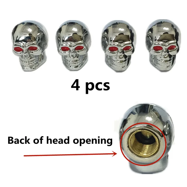 4pcs set of universal tires car skull anti-rust motorcycle copper core car wheel tire air intake caps stem cover wheels auto Silver