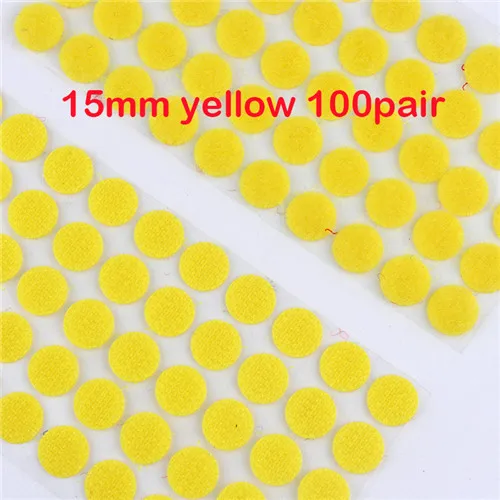 15 мм Velcros Dots волшебные наклейки круглые самоклеющиеся Волшебные Ленты Цветные Valcro нейлоновые липучки Klittenband ленты 100 пар - Цвет: 15mm yellow 100pairs