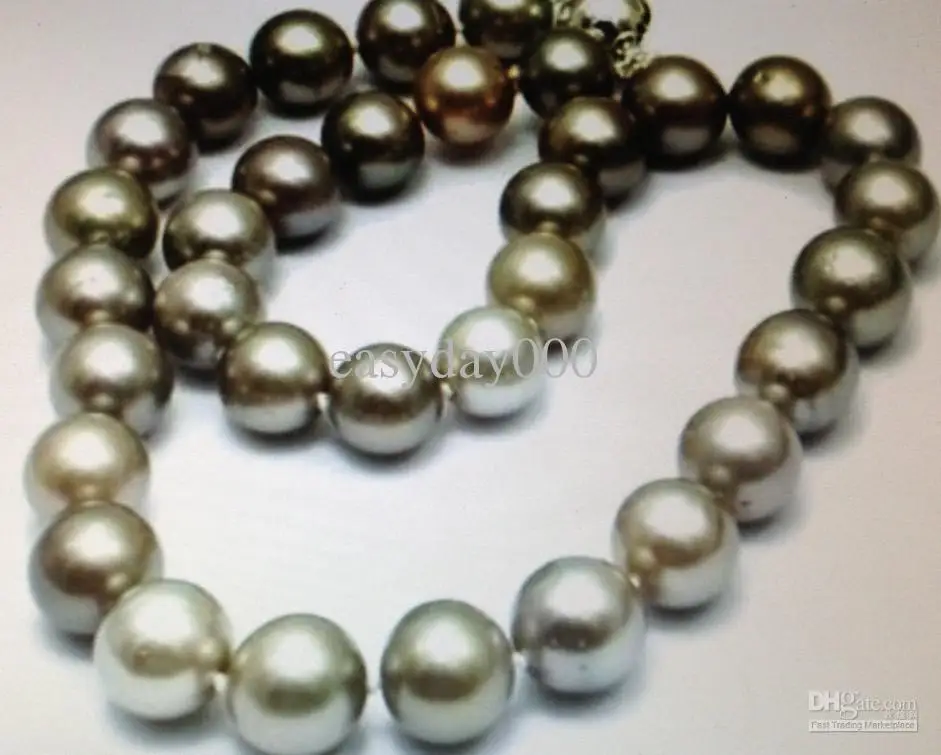 

New fine pearl jewelry natural stunning elegant 10-11mm tahitian grey pearl necklace 18''