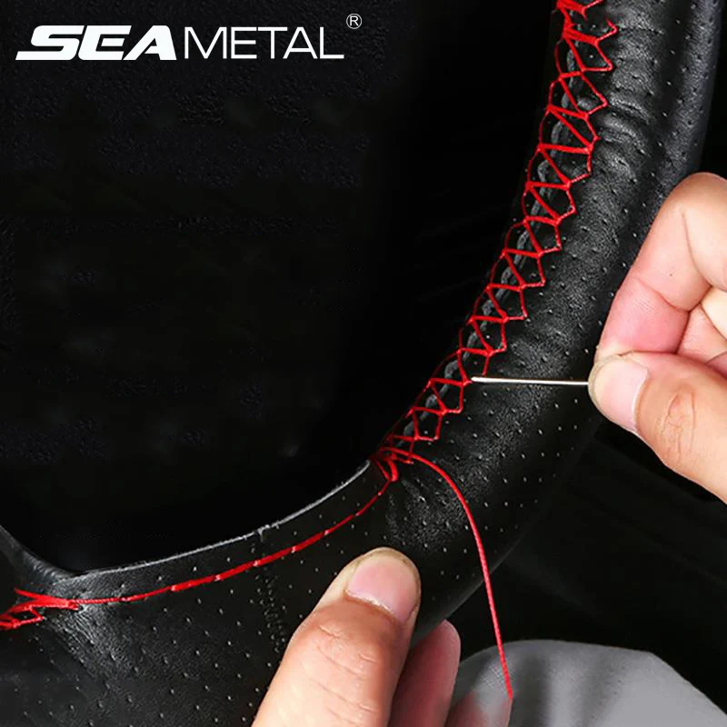 

Braid On Steering Wheel Car Steering Wheel Cover With Needle and Thread Artificial leather Diameter 37/38cm Auto Steering cover