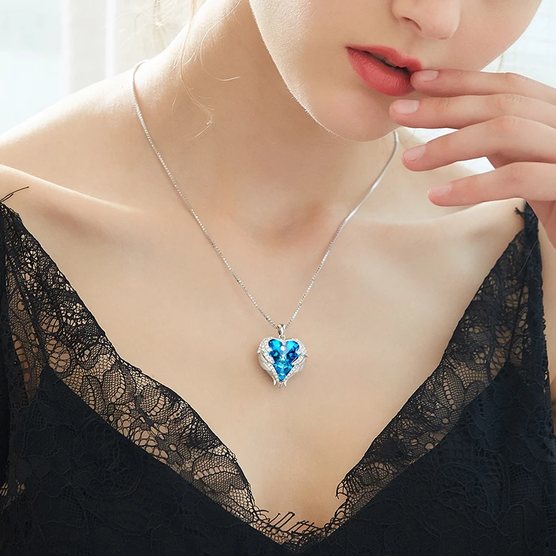 Женское Ожерелье с кристаллом Swarovski CDE ожерелье синим камнем и блестящим сердцем