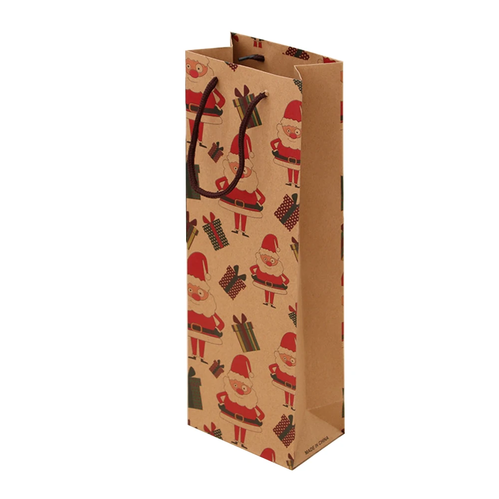6 шт рождественские подарочные пакеты для бутылок вина, многоразовые бумажные пакеты из крафт-бумаги, изысканные хозяйственные упаковочные сумки с ручкой - Цвет: As shown