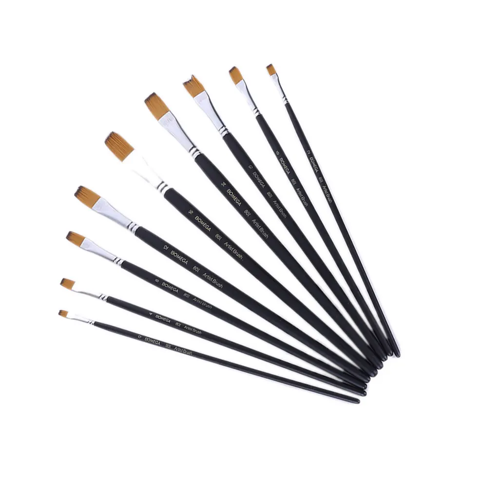 ZHUTING 9 шт. черная деревянная ручка наклонная щетка набор нейлоновых волос художественные материалы для рисования акварель, масло, живопись холст