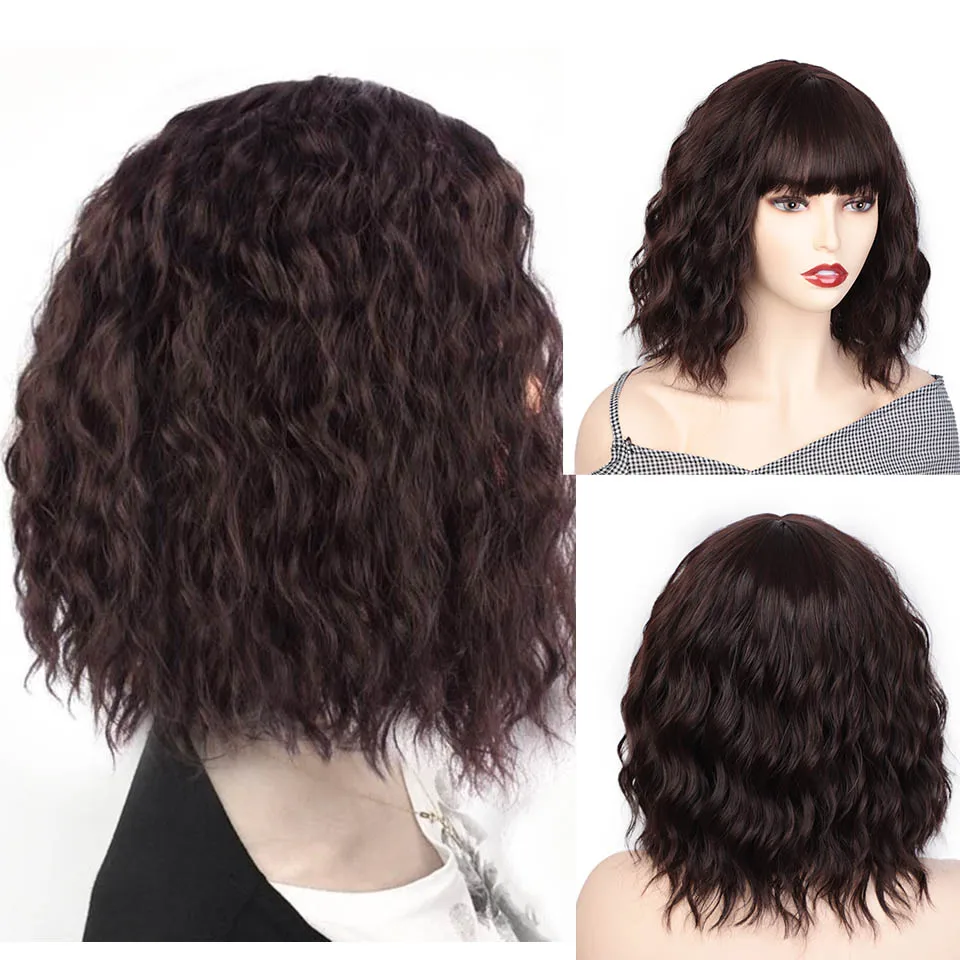 AISI BEAUTY парик 1" Боб, синтетический парик, женские волнистые парики с челкой, коричневый, черный, фиолетовый, парик из натуральных волос, парики для косплея на каждый день