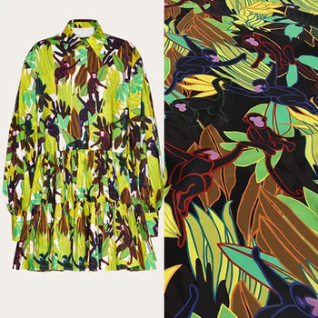 

100x145cm Monkey and Leaves Print Imitated Double Crepe Fabric For Woman Blouse Summer Dress Skirt Tela En tissu Sewing DIY