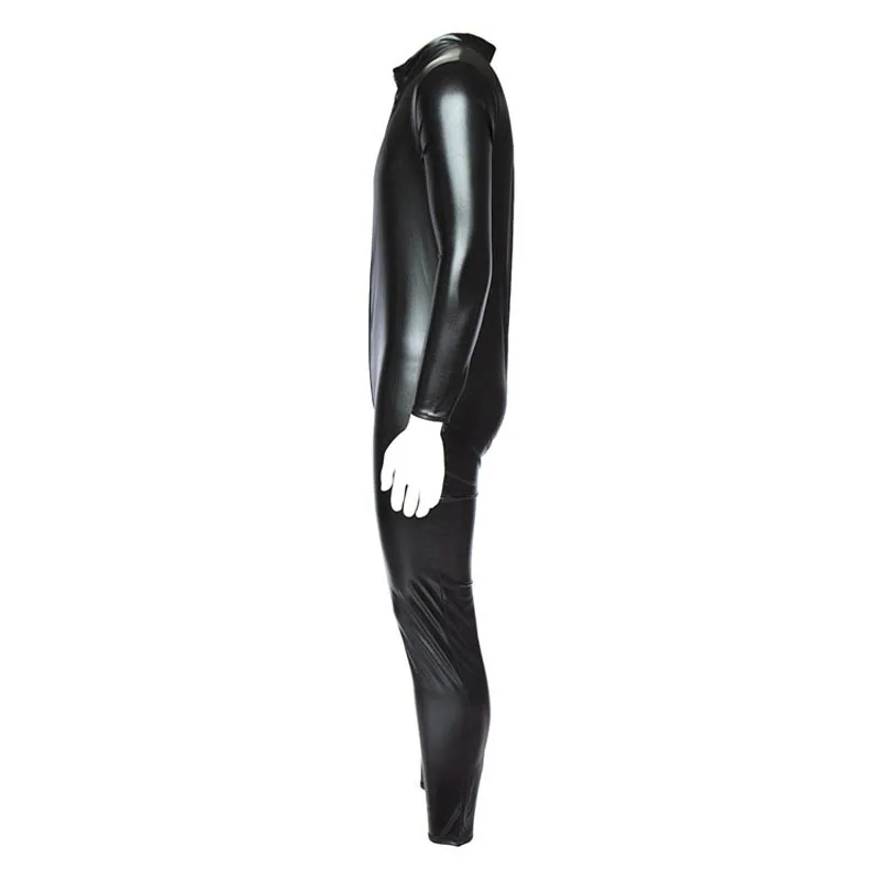 Men Long Zipper Faux Leather Wet Look Bodysuit Shiny Full Body Jumpsuit Catsuit Fetish Costume Plus Size