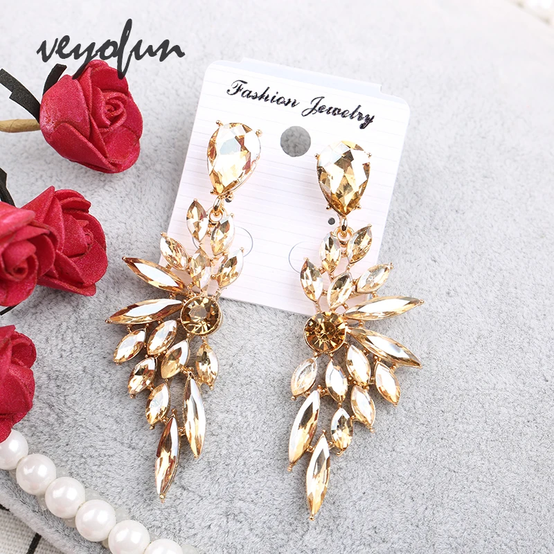 Veyofun-Boucles d'oreilles pendantes en cristal symétrique pour femmes, boucles d'oreilles pendantes élégantes, bijoux de fête, cadeau, nouveau, 2020